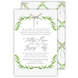 Handpainted Greenery Wreath With Bow Large Flat Invitation