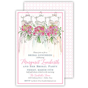 Wedding Gown Trio with Bouquets Large Flat Invitation