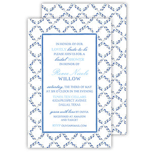 French Fabric Lattice Blue Large Flat Invitation