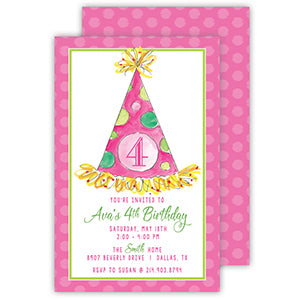 Party Hat Pink Large Flat Invitation