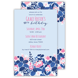 Abstract Flowers Blue and Pink Large Flat Invitation