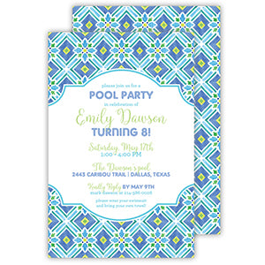 Handpainted Tiles Blue and Green Large Flat Invitation