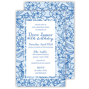Abstract Lillies Blue Large Flat Invitation