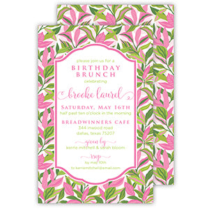 Pink and Green Abstract Greenery Large Flat Invitation