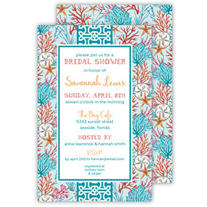 Handpainted Shells and Corals Large Flat Invitation