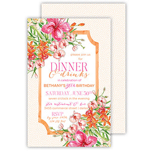 Handpainted Hibiscus and Lilies Large Flat Invitation