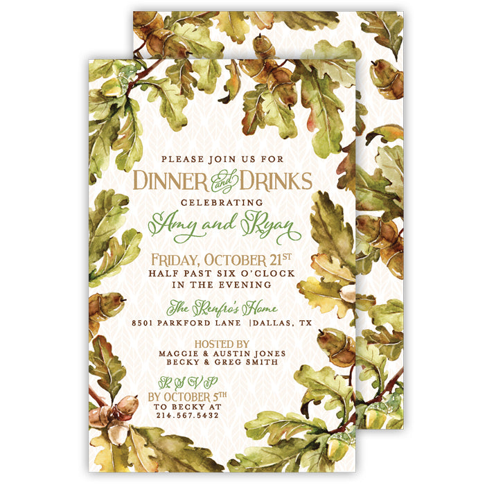 Acorn and Leaves Large Flat Invitation