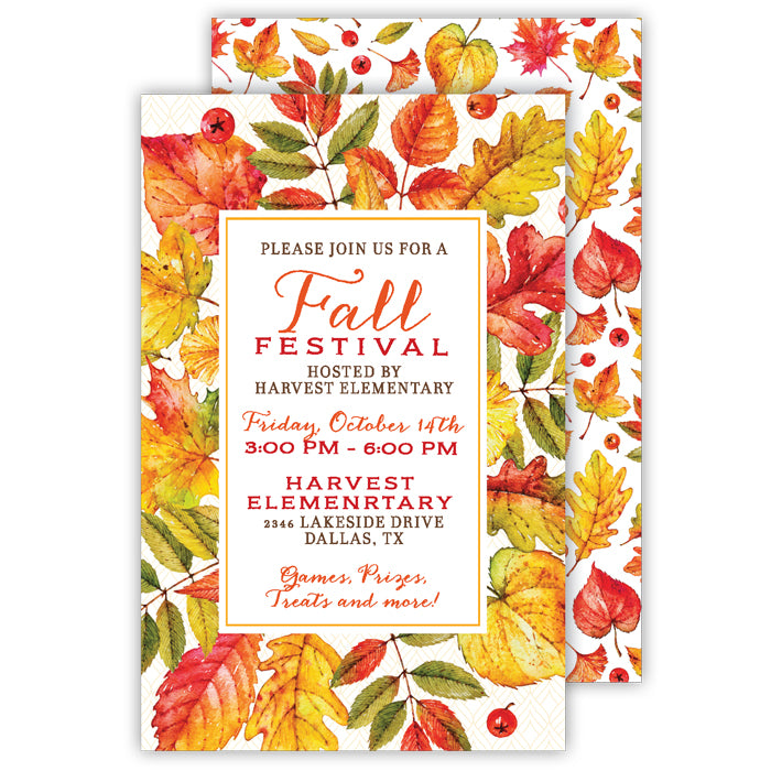 Assorted Fall Leaves Large Flat Invitation