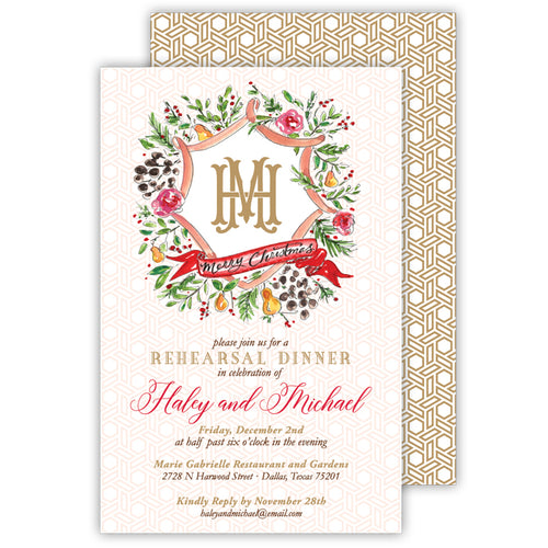 12-25 Merry Christmas Crest Large Flat Invitation