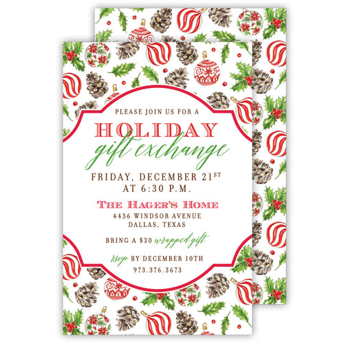 Holly Ornament Repeat Pattern Large Flat Invitation