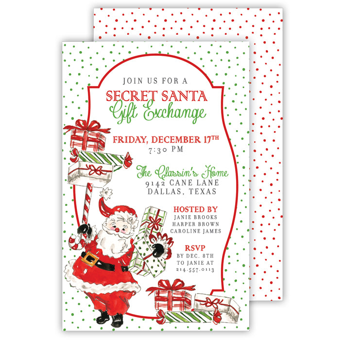 Santa with Candy Cane Presents Large Flat Invitation