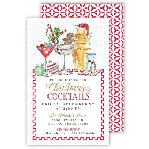 Hanpainted Holiday Whiskey Drink and Ornaments Large Flat Invitation