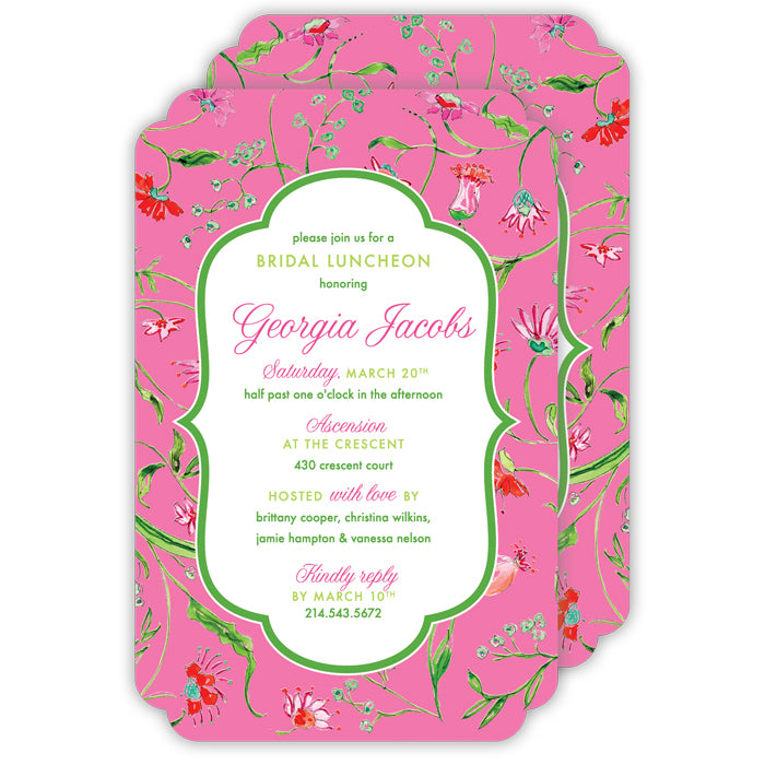Floral Print on Pink Large Die-Cut Invitation