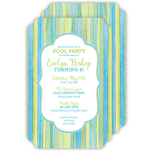 Watercolor Stripe Green Large Die-Cut Invitation