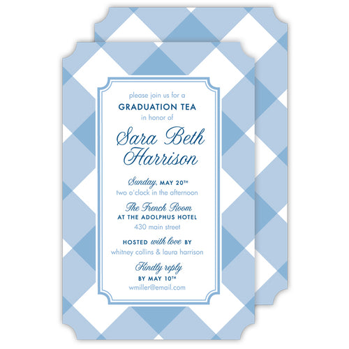 Buffalo Check Periwinkle Large Die-Cut Invitation