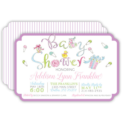 Handpainted Baby Shower Icons Large Die-Cut Invitation