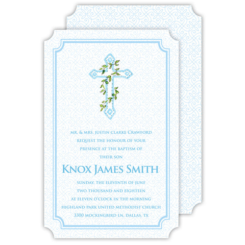 Handpainted Cross with Ivy Blue Large Die-Cut Invitation