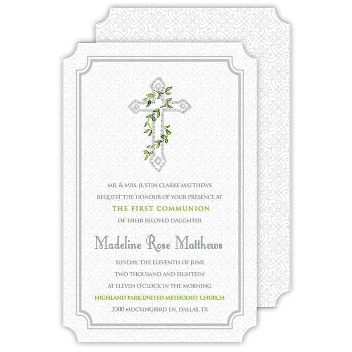 Handpainted Cross with Ivy Gray Large Die-Cut Invitation