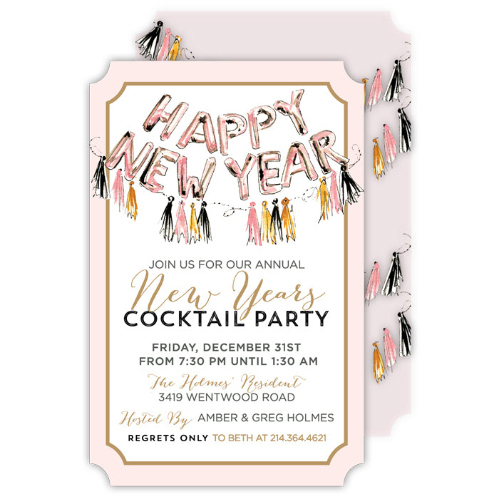 Happy New Year Balloons Large Die-Cut Invitation