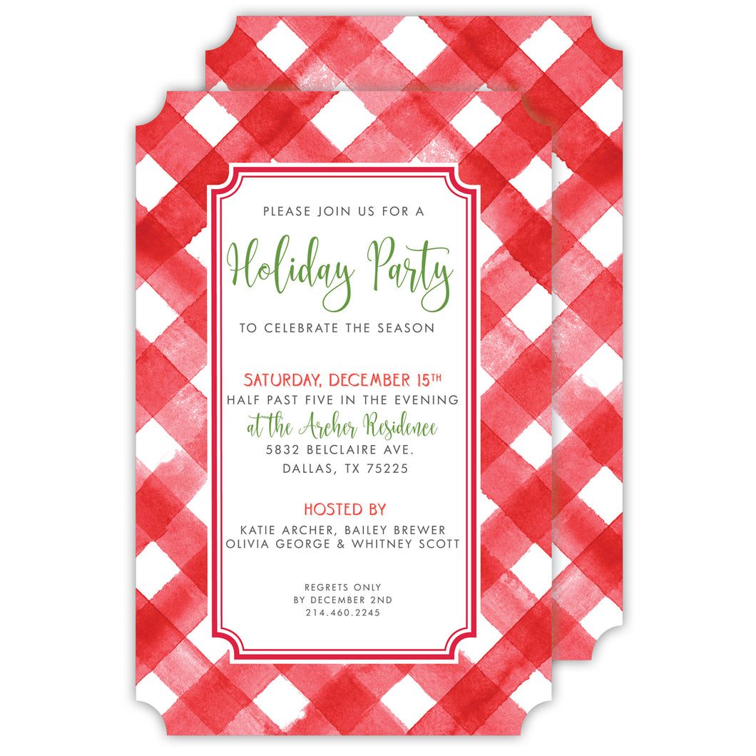 Red Buffalo Check Large Die-Cut Invitation