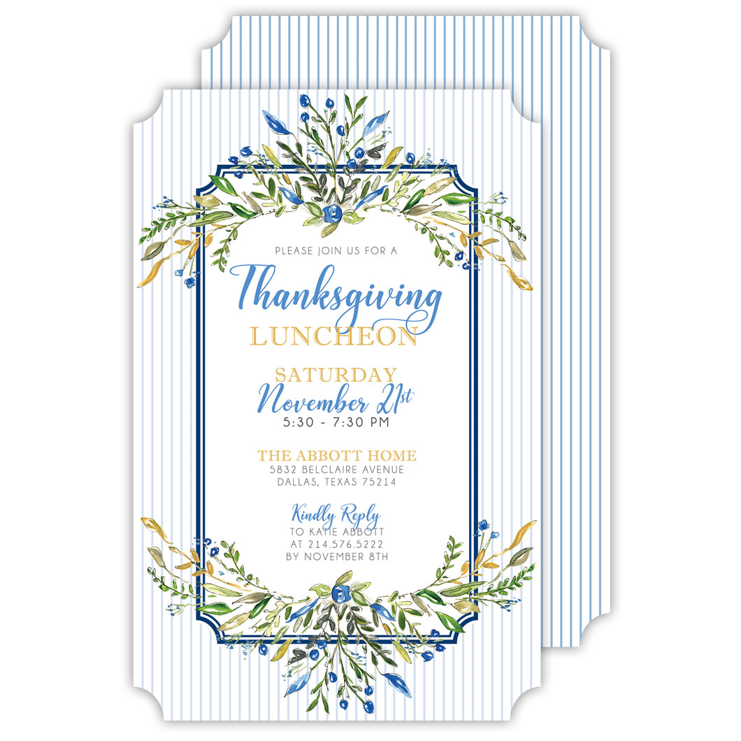 Blue Floral Large Die-Cut Invitation