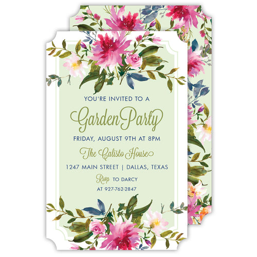 Pink and Green Floral Large Die-Cut Invitation
