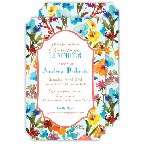 Blue and Yellow Floral Border Large Die-Cut Invitaion