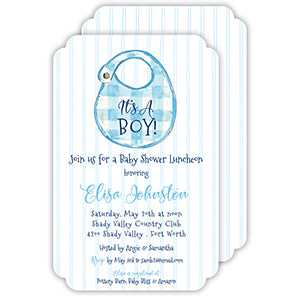 Handpainted Blue Baby Bib Large Flat Die-Cut Invitation
