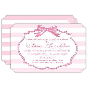Pink and White Bow Frame Large Die-Cut Invitation