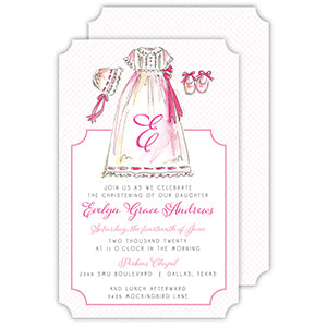 Handpainted Christening Gown Pink Large Die-Cut Invitation