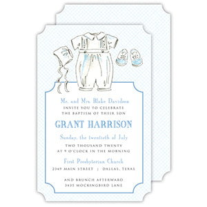 Handpainted Christening Suit Blue Large Die-Cut Invitation