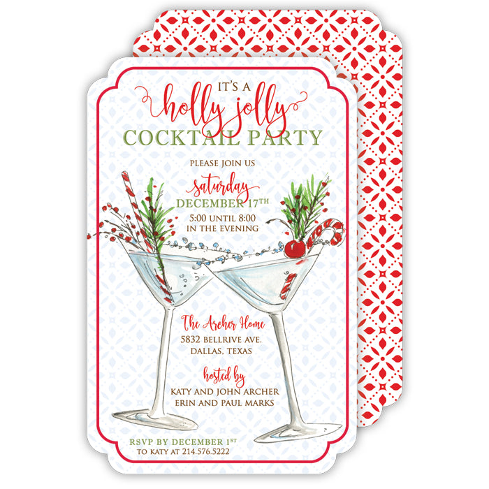 Handpainted Holiday Cocktails Large Die-Cut Invitation