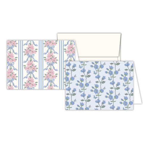 Caitlin Wilson French Blue Floral Vine & Blush Bouquet Stripe Stationery Notes