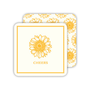 Yellow Sunflower Cheers Modern Vintage Paper Coasters