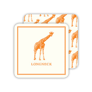 Orange Giraffe Long Neck Modern Vintage Paper Coasters - Thumbnail 2