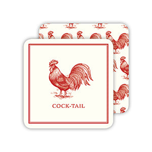 Red Rooster Cock-tail Modern Vintage Paper Coasters