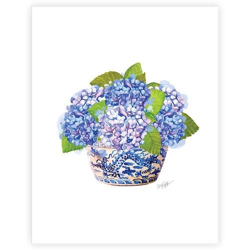 Tom Tom Handpainted Blue Hydrangeas in Chinoiserie Pot Art Print