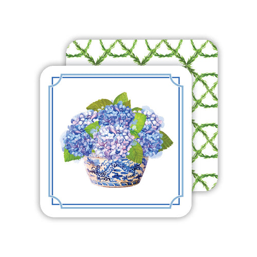 Tom Tom Handpainted Blue Hydrangeas in Basket Paper Coaster