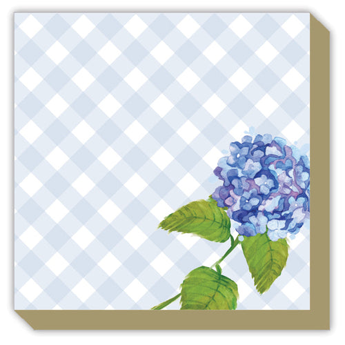 Tom Tom Handpainted Hydrangea with Periwinkle Buffalo Check Luxe Notepad