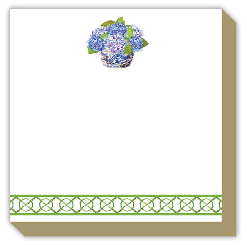 Tom Tom Handpainted Blue Hydrangeas in Basket Luxe Notepad