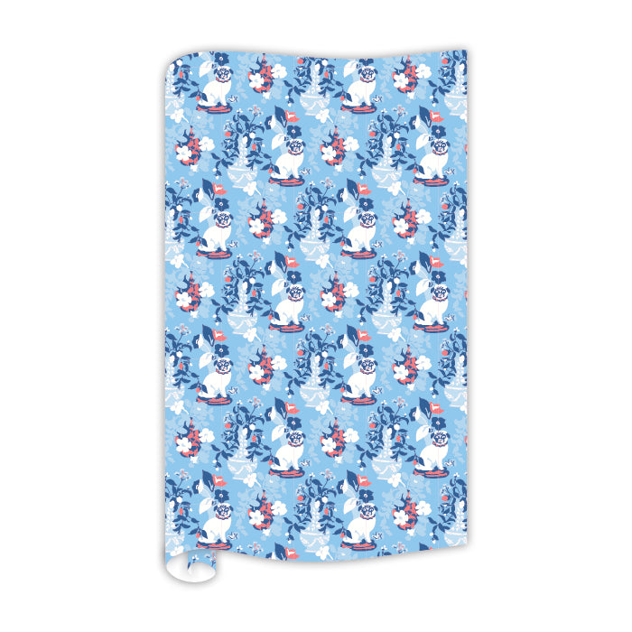 Madcap Cottage Blue Pugs with Urns Wrapping Paper